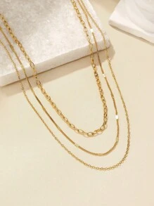 Aomogo 1 chiếc vòng cổ nhiều lớp hình học sang trọng kiểu Âu Mỹ bằng thép không gỉ, thích hợp cho phụ nữ đeo hàng ngày. - vòng cổ - Xem 2