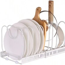 A Retractable Pot Rack With 13 Card Slots For Kitchen Storage, Capable Of Storing Pot Lids, Frying Pans, Dishes, Built-In Cabinet Pot Racks Under The Sink, Adjustable Pot Lid Storage Racks, Kitchen Accessories, Local Warehouse - 白色 - 查看 3