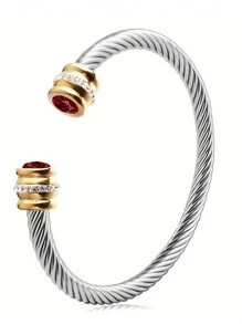1 Pc Stainless Steel Cable Bracelet With 12 Birthstones And Zirconia, Suitable For Women