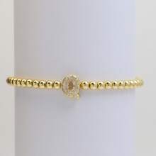 Pulseira com Contas Iniciais de 4mm A-Z, Revestida a Ouro 18K com Micro Pavê de CZ, Formato de Balão Bolha, Cordão Elástico, Joia Simples para Presente Feminino