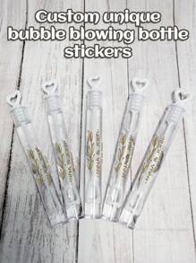 23/45/95pc Custom Wedding Bubble Tube Stickers, Personalized Name And Date Bubble Wand Stickers, PVC Material, Custom Wedding Reception Stickers, Transparent Bubble Stickers, Waterproof Stickers For Drinks And Glass,Back To School Supplies - Multicolor - View 11