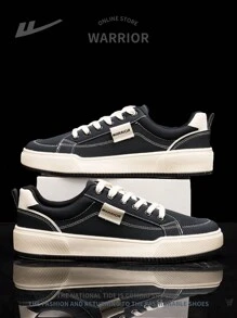 1 Pair Men's Front Lace-Up Canvas Shoes, Versatile Comfortable Flat Casual Outdoor Walking Shoes - Black - View 2