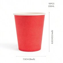 9盎司一次性派對用紙杯，多色飲料紙杯，適用於水、果汁、咖啡或茶，是婚禮、派對、野餐、燒烤、旅行和活動的理想選擇 - 紅色 - 查看 2