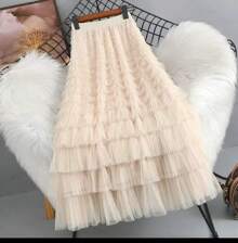 French Socialite Princess Dress, Beautiful Thousand-Layer Ruffled Mesh Skirt, Temperament Big Skirt, Fairy Skirt, Cake Skirt - Apricot - View 1