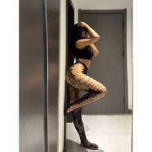 大码多色情趣内衣渔网袜性感火辣过膝连体丝袜音乐节丝袜 - 黑色 - 查看 4