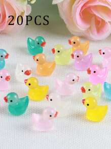 Set de 20 piezas de patitos que brillan en la oscuridad, mini patitos, juguetes de pato de colores aleatorios, figuras miniatura de resina luminosa para manualidades, regalos adorables y coleccionables, detalles para fiestas y relleno de bolsas de recuerdos, ideal para regalos de Pascua - Multicolor - Ver 12