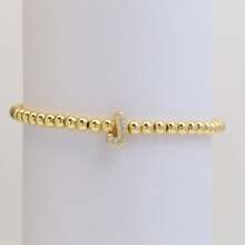 Pulseira com Contas Iniciais de 4mm A-Z, Revestida a Ouro 18K com Micro Pavê de CZ, Formato de Balão Bolha, Cordão Elástico, Joia Simples para Presente Feminino
