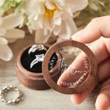 Personalized Wooden Ring Box Custom Round Engagement Ring Box Double Ring Bearer Box Custom Wedding Accessories Wedding Ring Box Valentine's Gift For Her New Couple Gift, Waterproof, Seal, No-Iron, Engraved, Ornamental, Exquisite, Vintage, High-Quality, Adorable, Custom, Personalized, Unique, Ideal Gifts For Him, Ideal Gifts For Her, Boyfriend, Girlfriend, For Anniversaries, For Valentine's Day, For Weddings - Multicolor - View 7