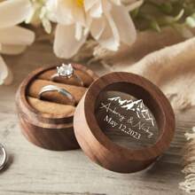 Personalized Wooden Ring Box Custom Round Engagement Ring Box Double Ring Bearer Box Custom Wedding Accessories Wedding Ring Box Valentine's Gift For Her New Couple Gift, Waterproof, Seal, No-Iron, Engraved, Ornamental, Exquisite, Vintage, High-Quality, Adorable, Custom, Personalized, Unique, Ideal Gifts For Him, Ideal Gifts For Her, Boyfriend, Girlfriend, For Anniversaries, For Valentine's Day, For Weddings - Multicolor - View 8