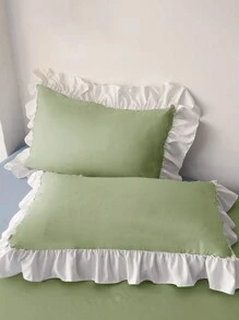 3-Piece Mint Green Ruffled Soft & Comfortable Bedding Set, Suitable For Bedroom, Guest Room - Pastel Green - View 8