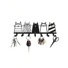 Perchero de pared con diseño de gato moderno, colgador de llaves con patrón de gato de metal, ganchos decorativos de gato adorables, adecuado para cocina, baño, dormitorio, organizador de llaves, estantería flotante, decoración navideña, ganchos, perchero de pared para abrigos, dormitorio, colgador de pared, organizador de llaves - Multicolor - Ver 5