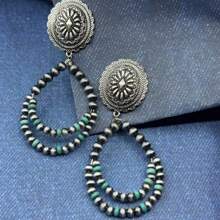 1 Pair Western Country Style Vintage Beaded Jewelry Earrings, Handmade Wire Wrap Turquoise, Suitable For Women To Wear On Holidays, Dates, Travel, And Daily Life