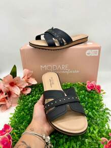 Sandália Rasteira Feminina Modare Napa Floather Ultraconforto Premium Nature - Preto Nature - Visão 3
