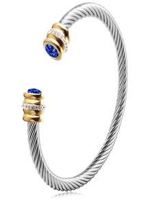 1 Pc Stainless Steel Cable Bracelet With 12 Birthstones And Zirconia, Suitable For Women