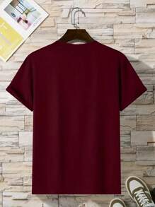 Men's T-Shirt 100% Cotton Round Neck Shirt 30.1 Yarn New Los Angeles Vertical - 酒紅色 - 查看 2