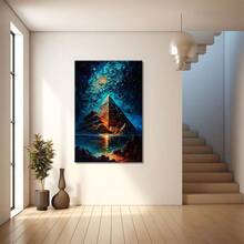 Crystal Mountain Under Starry Night Large Wooden Framed Wall Art Home Decor Canvas Painting- For Bedroom, Bathroom, Living Room, Office, Kitchen, Holiday Gift- 1pc