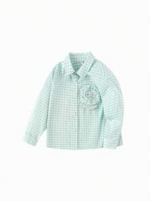 Balabala Young Boys' Long-Sleeve Shirt, Fashionable Casual Spring Top - Green Tone - View 1