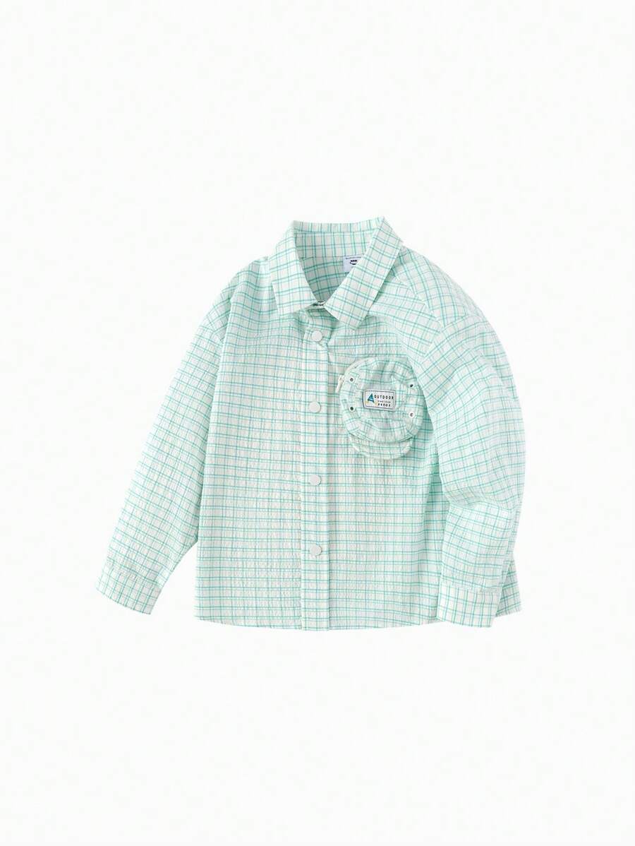 Balabala Young Boys' Long-Sleeve Shirt, Fashionable Casual Spring Top - Green Tone - View 1