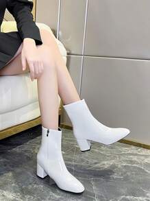 Botas blancas de tacón alto a la moda para mujer, botas altas sencillas, informales y ligeras - Blanco - Ver 3