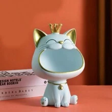 1PC Fortune Crown Big Mouth Cat Entrance Key Storage Tray Decorative Ornament, Light Luxury Housewarming Gift Sculpture