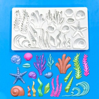 1pc DIY Ocean Mold Starfish Seahorse Seaweed Mermaid Tail Conch Plaster Clay Decoration Mold Coral Glue Mold