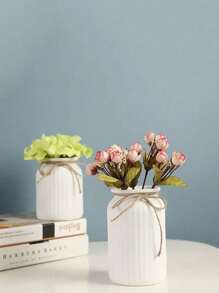 Nordic Style Creative Striped Ceramic-Look Plastic Succulent Planter, Colorful Desktop Decor Flower Vase Gifts Birthday Graduation Home Decor Room Decor Glass Vase - White - View 3