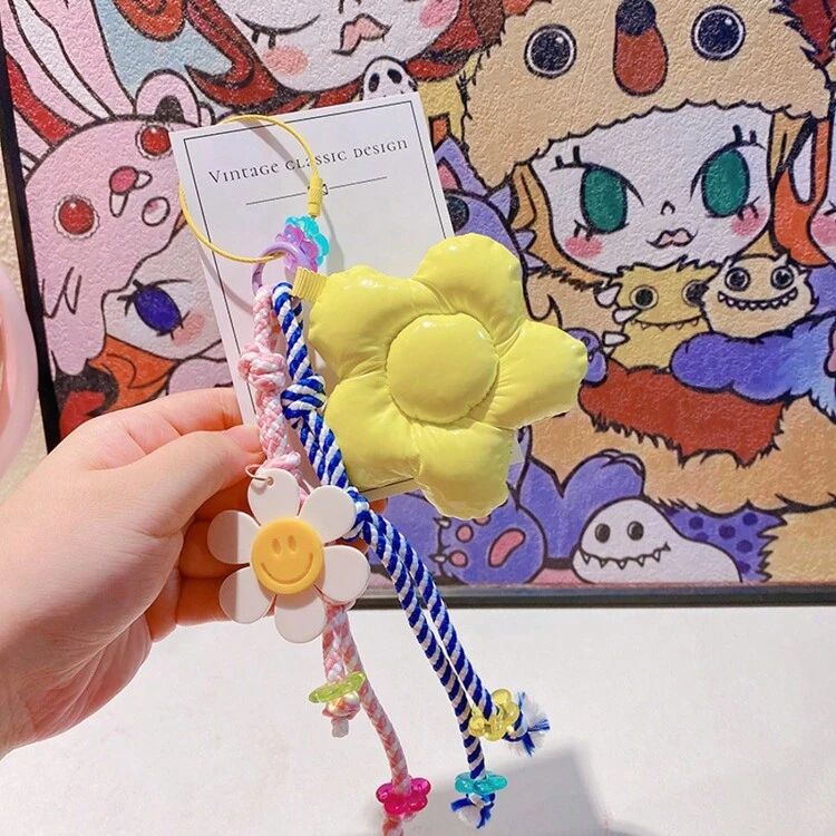 Handmade Macaron Big Flower Keychain, Sweet Pendant, Nylon Braided Rope, Fashion Bag Charm, Colorful Bag Pendant - Multicolor - View 8