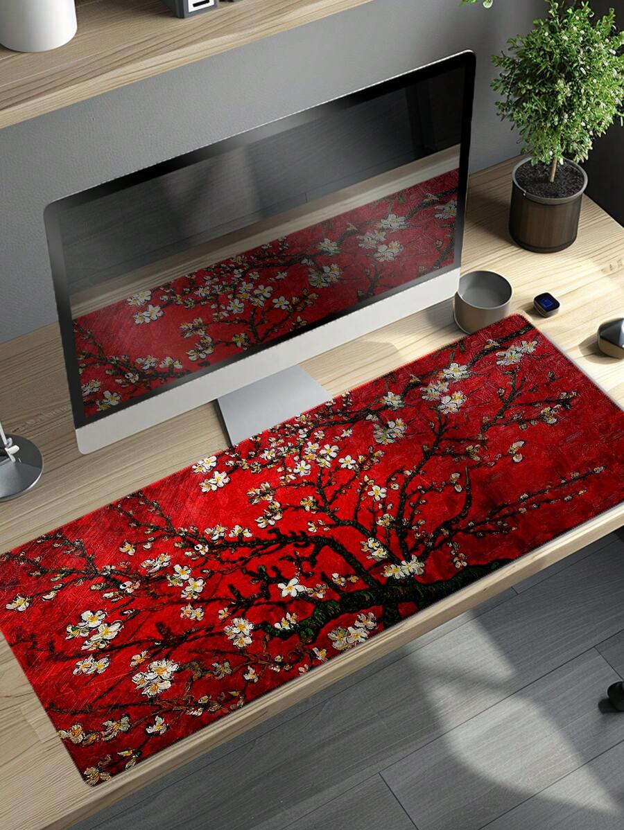 1 Pc Red Floral Branch Rubber Anti-Slip Computer/Laptop/Office Desk Gaming Mouse Pad - Red - View 1