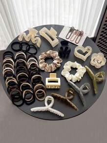65 bucăți/Set Colecție de accesorii de păr - cleme de păr, cleme de păr, clemă simplă de crab de păr, decorațiuni de păr la modă și practice, suficient pentru 1 an