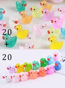Set de 20 piezas de patitos que brillan en la oscuridad, mini patitos, juguetes de pato de colores aleatorios, figuras miniatura de resina luminosa para manualidades, regalos adorables y coleccionables, detalles para fiestas y relleno de bolsas de recuerdos, ideal para regalos de Pascua - Multicolor - Ver 27