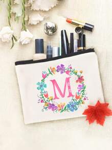 Personalized English Initials Cosmetic Bag,Chic Watercolor Floral Makeup Bag, Simple Zipper Beauty Bag, Versatile Toiletry Wash Bag For Girls Women,Portable, Lightweight & Fade-Resistant ,Travel Toiletry Bag-Pen Bag-Gift Bag, The Best Gift For Mothers, Daughters, Best Friends, Teachers And Friends, Birthdays Gifts,Must-Have Items For Graduation Season, Wedding Season And Other Festivals - Ideal Bridesmaid & Travel Gift - White - View 6