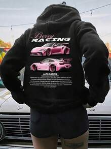 Casual Kangaroo T-Shirt With Car Enthusiasts Print - 黑色 - 查看 1