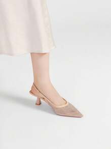 女士尖头时尚日常通勤高跟凉鞋时尚凉鞋夏季女士凉鞋 - 裸粉 - 查看 5