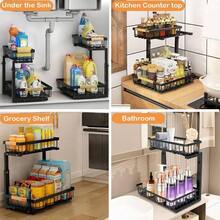 Rangement sous Évier Cuisine Lot de 2, Acier Inoxydable Rangement et Organisation de Cuisine avec 2 Tiroir Coulissant, Hauteur réglable Meuble Étagère de Rangement Placard Organisateur - 2 - Voir 6