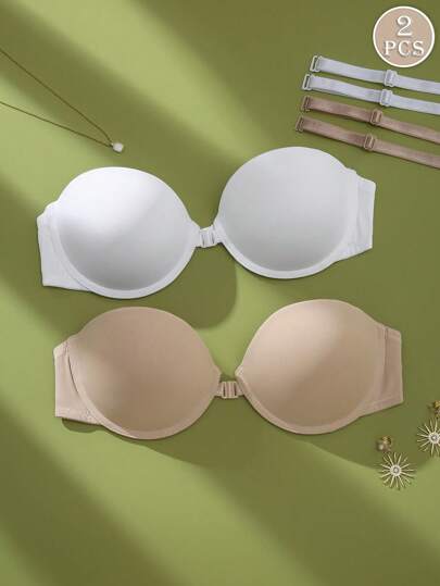 Peach Girl 2pcs/Set Multi-Color Front Closure Supportive Women's Bras With Underwire Lining, Casual & Comfortable