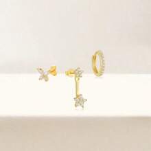 "Chic 3-Pair Pure Silver Ear Stud Set For Ladies – Gold-Plated Mini Earrings For Layering, Ideal For Multiple Piercings, Comes In A Gift Box!" - Silver - View 2