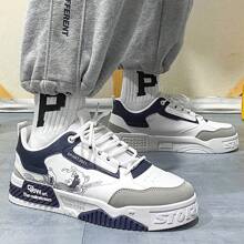 1双男士休闲防水系带字母印花PU低帮户外运动滑板鞋 - 藍色 - 查看 5