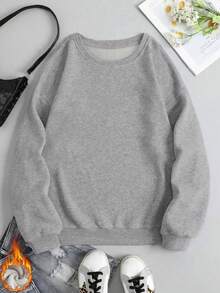 Women's God Jesus Slogan Letter Print Sweatshirt, Loose Fit Cotton Drop Shoulder Gray Pullover Hoodie, Thick Brushed Lining, All-Match Oversized Crew Neck Sport Casual Top, Suitable For Cold Weather