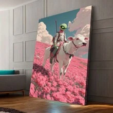 Charming Alien Bull Rider - Professional Sports Style Canvas Art, Suitable For Any Space,Festive Touch For Valentine's And New Year