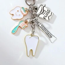 1pc Zinc Alloy Toothbrush & Toothpaste Keychain, Dental Assistant Gift, Dental Care Keyring, Tooth Protection Small Gift Car Accessories Bag Charm School Cartoon Cute Goth Y2k - Multicolor - View 4