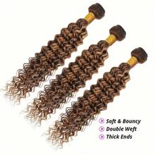 P4/27 Deep Wave Highlighted Human Hair Bundles Brown Curly Hair Weaves 1/3 Bundle Virgin Hair Extension For Ponytails - S4/27 - View 4