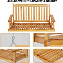 Outdoor Wooden Porch Swing 4FT, Patio Porch Bench Swing, Heavy Duty 440LBS Hanging Swing Chair Beach Outdoor Swings With Hanging Chain, Spring For Garden Deck Patio Outdoor Yard - Curved Seat - View 3