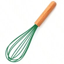 Fouet en silicone avec manche en bois - Tête de fouet noire avec manche en bois - Fouet pour la pâte à pancakes, les œufs et les blancs d'œufs, le mélange de gâteau, le mélange, le jus et les sauces