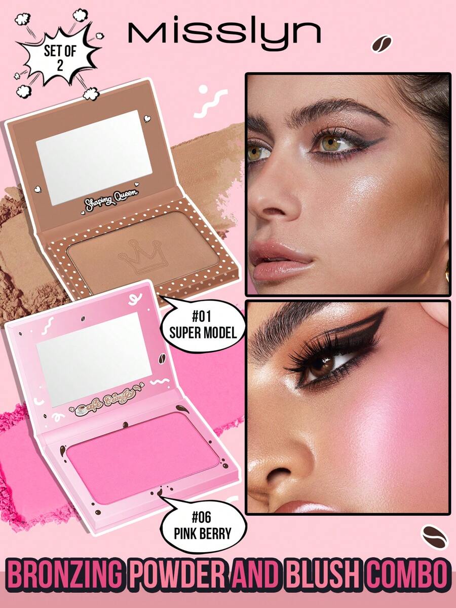 Misslyn Bronzing Powder And Blush Combo, Matte Powder Blush With Mirror, Natural Looking, High Pigmented, Easily Blended, Shade From Sheer To Bold, Make Up Bronzer Powder Including Mirror, Contour & Bronzer, With Soft, Pigmented, Powdery