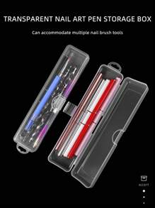 Transparent Rectangle Nail Art Tool Storage Box Set, Including Nail File Buffers, Nail Art Pen Holder, Nail Drill Storage, Nail Gel Pen Organizer, Sponge Holder, Portable Long Storage Case - Clear - View 1