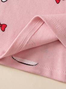 Girls Strawberry Bunny Print Pajama Set, Spring Autumn Home Wear For Young Girl - Pink - View 7