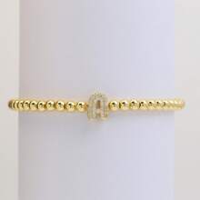 Pulseira com Contas Iniciais de 4mm A-Z, Revestida a Ouro 18K com Micro Pavê de CZ, Formato de Balão Bolha, Cordão Elástico, Joia Simples para Presente Feminino