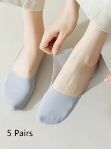 5 Pairs Women's Socks Breathable Summer Thin No Show Ice Silk Sock Silicone Non-Slip Bottom Absorb Sweat Boat Sock
