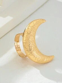 1 pieza Anillo de moda con forma de luna creciente dorada exagerada, apto para fiestas, festivales, celebraciones, Eid Al-Fitr