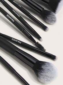 MAANGE 9pcs Facial Makeup Brushes With Large Powder, Blush, Round Head Foundation, Eyeshadow Brush, Double Blending, Eyebrow, Eyelash, Smudge, Shadow, Lip, Concealer Brush, Makeup Tools With Soft Fiber And Skin Friendly Brush For Travel, Easy Carrying, Gift For Women & Girls - 黑色 - 查看 3
